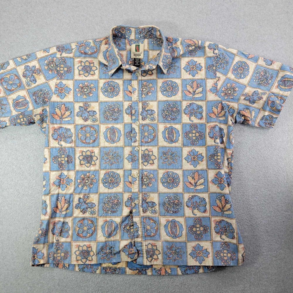 Tori Richard Shirt Mens XL Blue Floral Hawaiian Aloha Short Sleeve Button Cotton